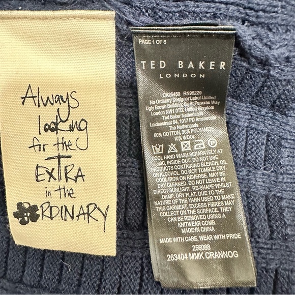 Ted‎ Baker London Mens Crewneck Sweater Size XL Blue Pullover Textured Knit - Picture 4 of 8